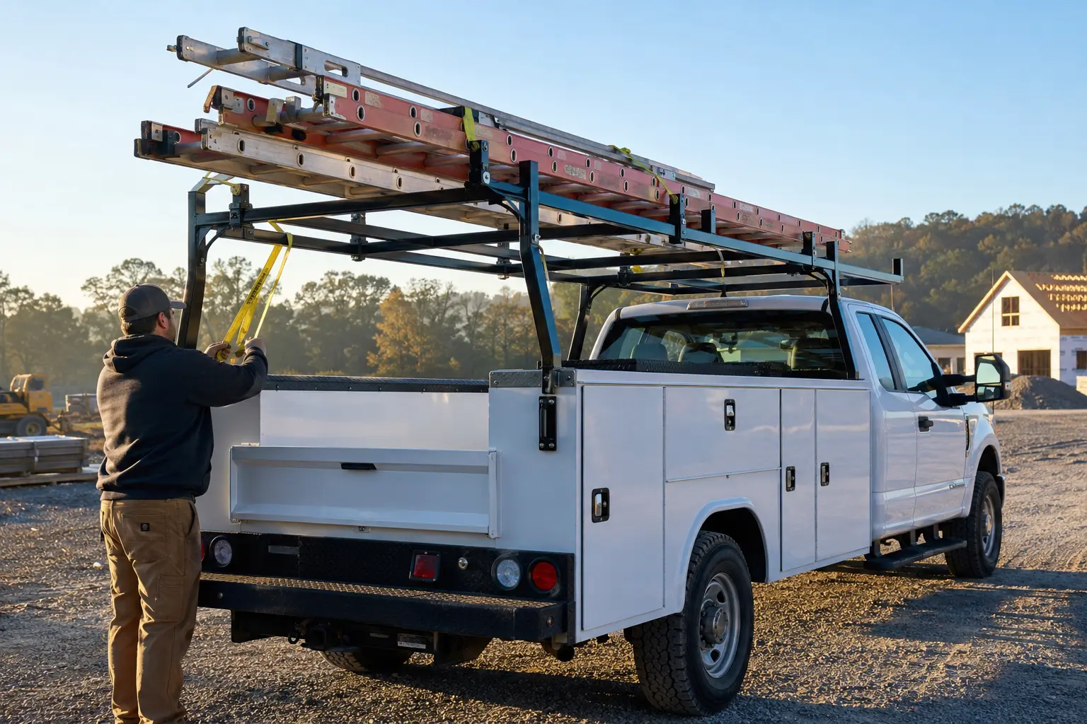 Custom Ladder Racks by Ironwake Customs Custom metalwork representing a purpose-built ladder rack for work trucks